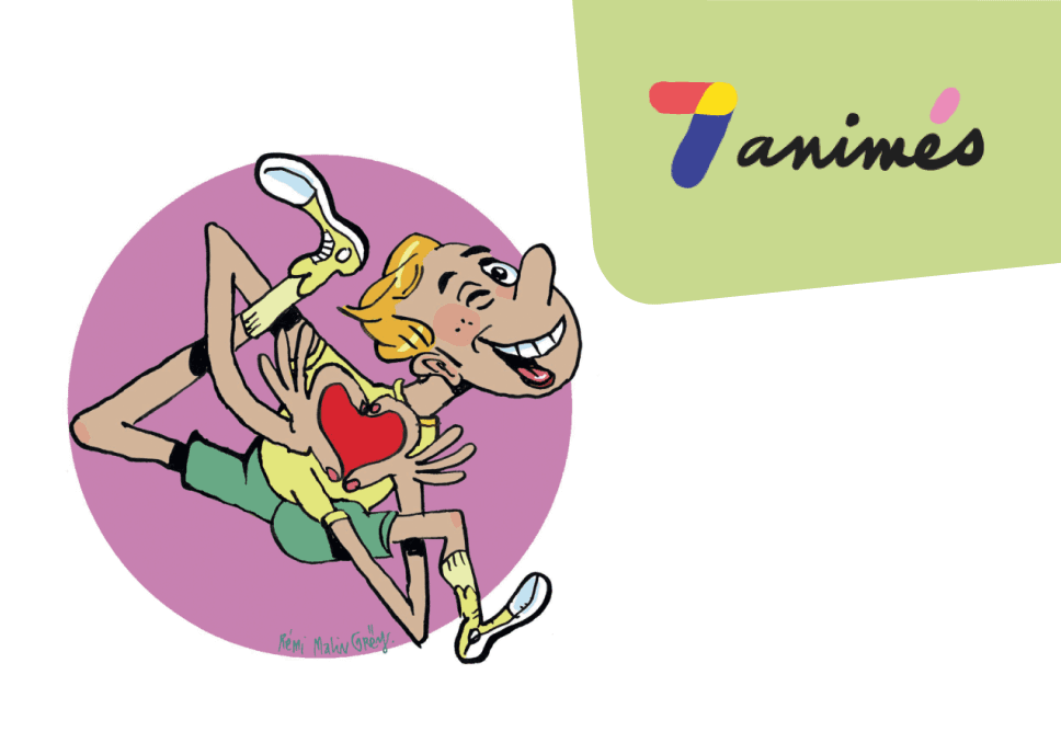 Sur l'image, nous pouvons voir un personnage de dessins animé en train de courir, de sourire et de tenir un coeur entre ses mains.