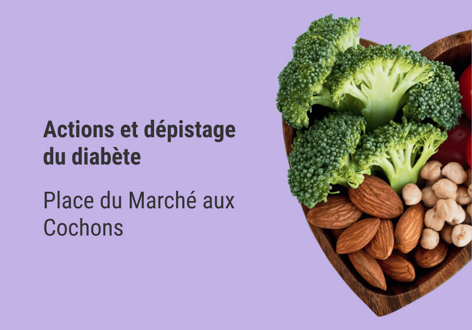 Sur l'image, nous pouvons lire "Actions et dépistage du diabète, place du marché aux cochons."
