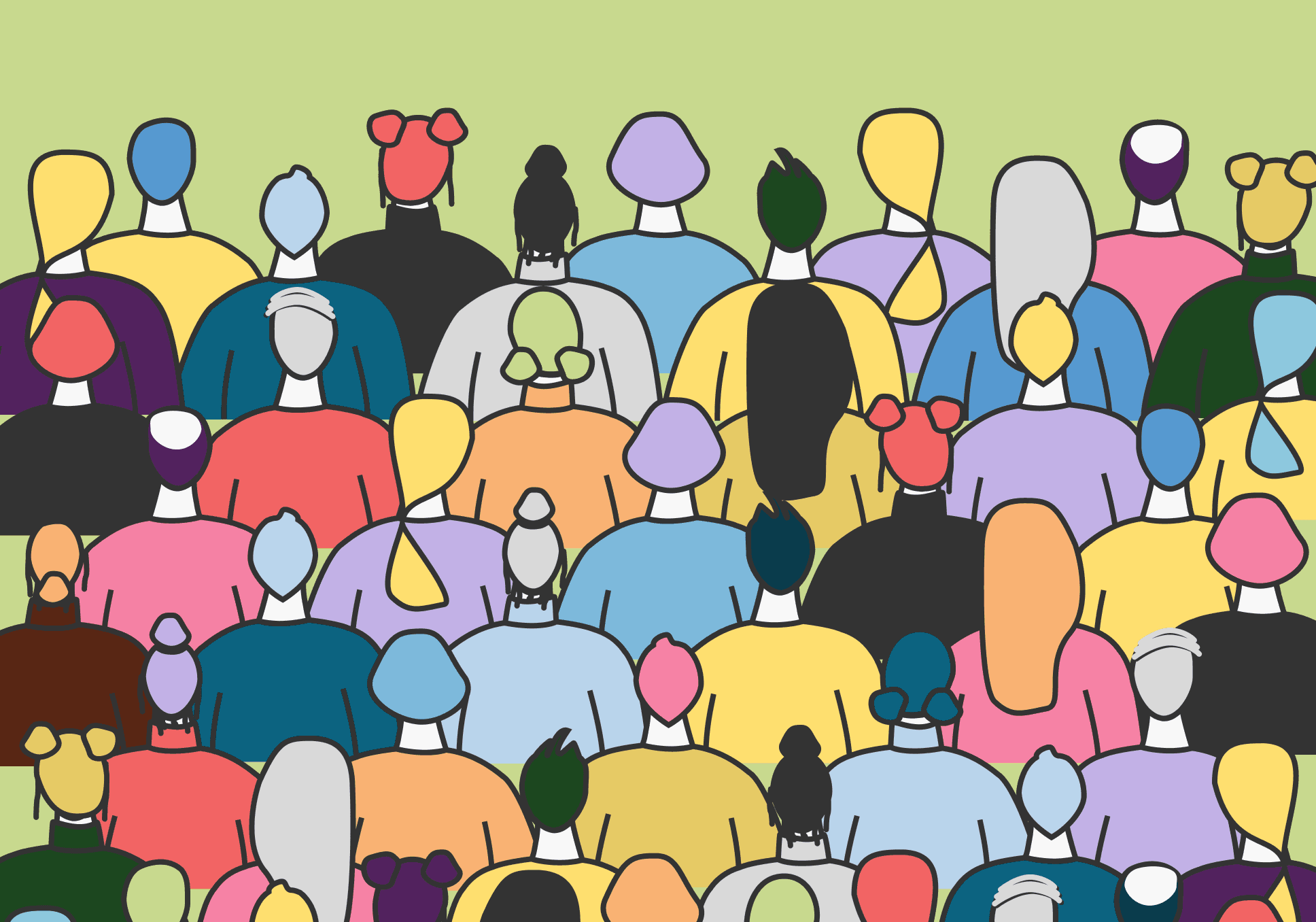 Sur l'image, nous pouvons des illustrations de personnes assises en train de regarder en face d'elles.