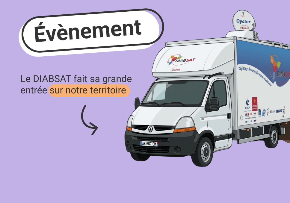 Sur l'image, nous pouvons voir le camion Diabsat en illustrations avec écrit " évènement : Le Diabsat fait sa grande entrée sur notre territoire !"