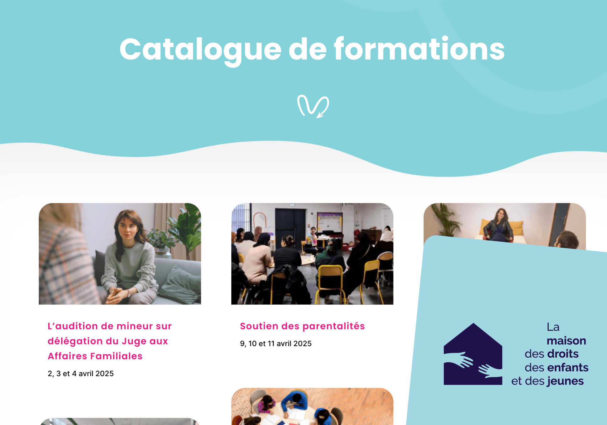 Sur l'image, nous voyons une page web qui présente les formations 2035 disponible avec la maison des droits des enfants et des jeunes.