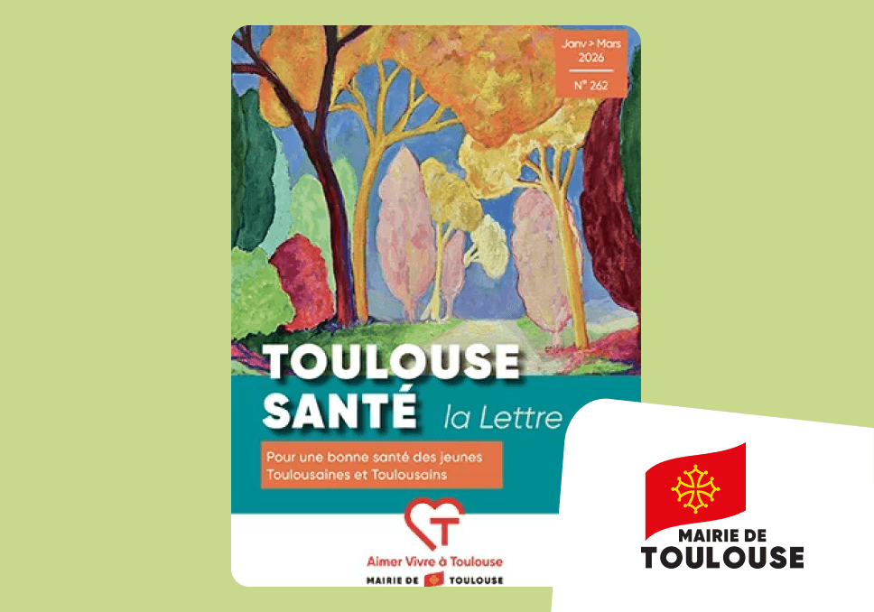 Sur l'image, nous pouvons voir la première de couverture de la lettre Toulouse Santé. En bas à gauche, nous pouvons voir le logo de la Mairie de Toulouse.