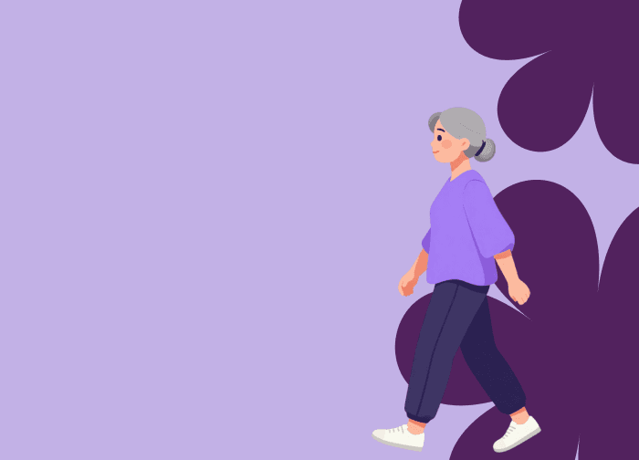 Sur l'image, nous pouvons voir une femme en âge d'avoir la ménopause en train de marcher.