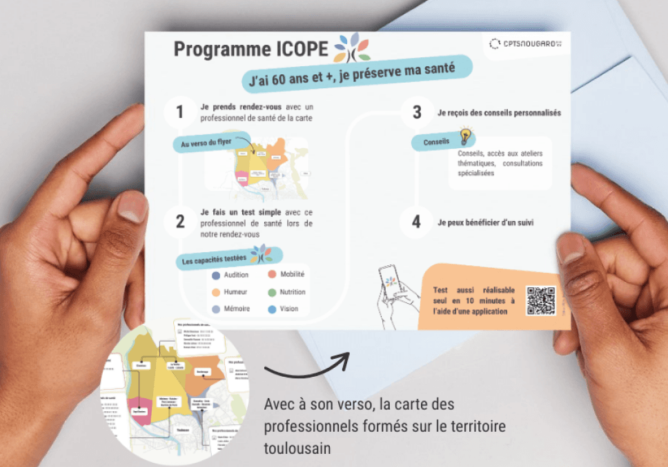 Sur l'image, nous pouvons voir écrit : Avec à son verso, la carte des professionnels formés sur le territoire toulousain.