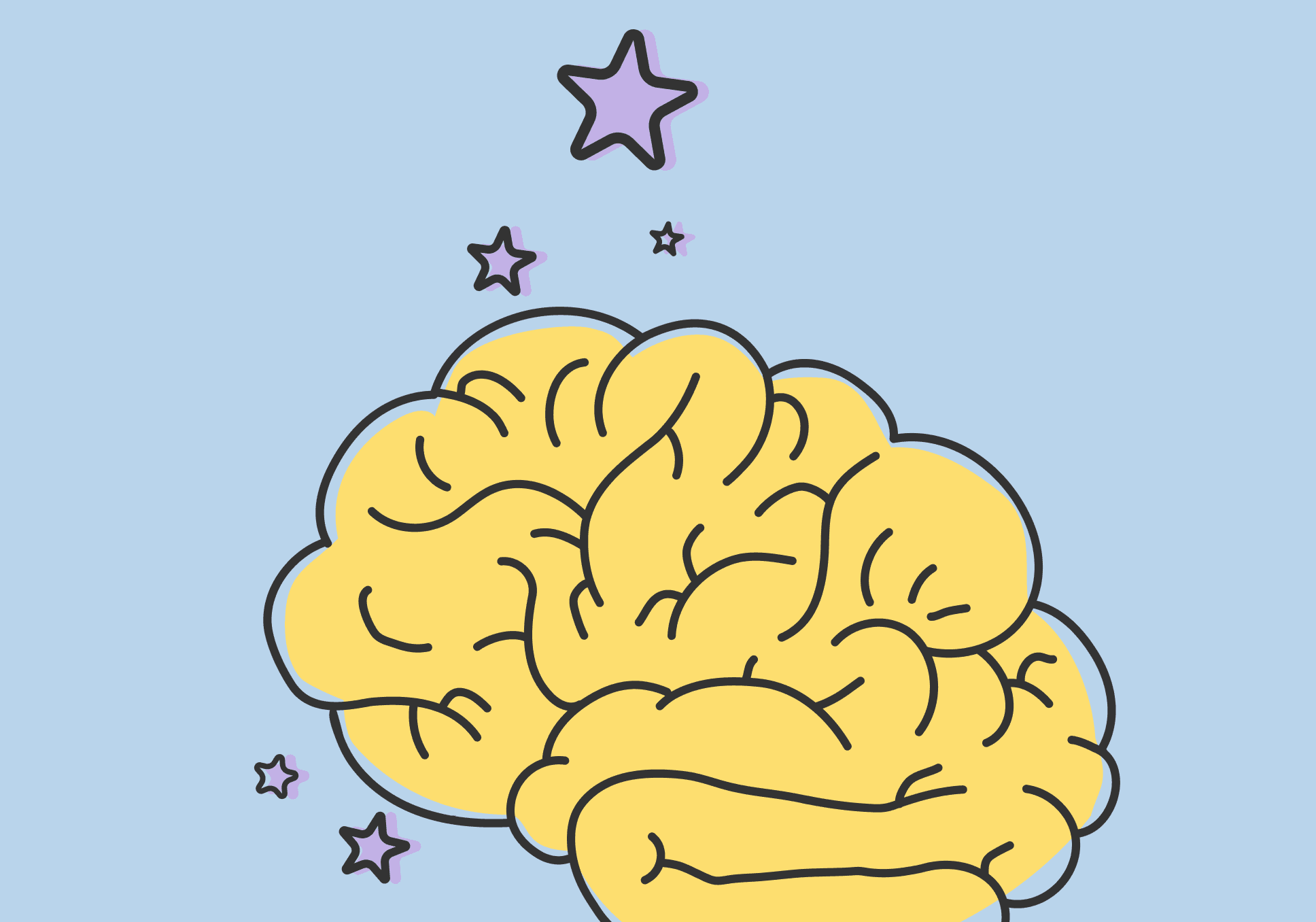 Sur l'image, nous pouvons voir une représentation d'un cerveau avec des étoiles tout autour