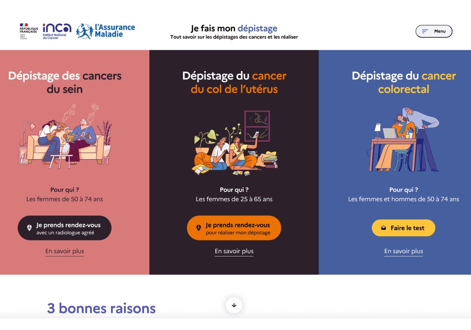 Sur l'image, nous pouvons voir la page d'accueil du site internet jefaismondepistage.fr.
