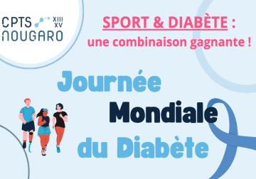 Affiche qui annonce et présente l'évènement de la Journée Mondiale du Diabète. Cette affiche donne des informations pratiques sur la date, l'heure, le lieu et le programme de l'évènement organisé à Toulouse.